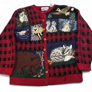 Vintage Women's Signatures Northern Isles Woodland Animals Cardigan Knit XL READ